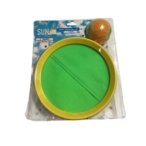 Bring on the Sun Magic Catch Ball Set 2 Paddles 1 Ball Green Yellow Outdoor Toy